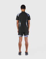 Shoulder Pattern Half Zip Stretch T-Shirt - Blue