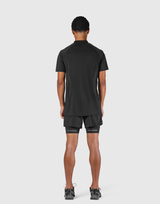 Shoulder Pattern Half Zip Stretch T-Shirt - Black