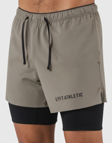 Layered Stretch Shorts - Beige