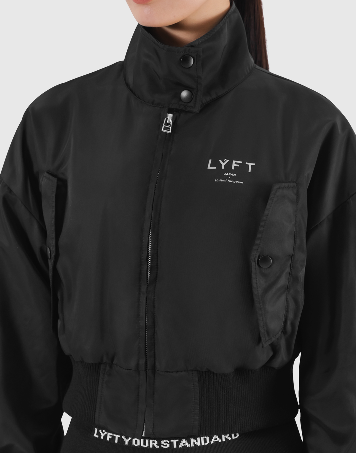 Cropped Light Bomber Jacket - Black