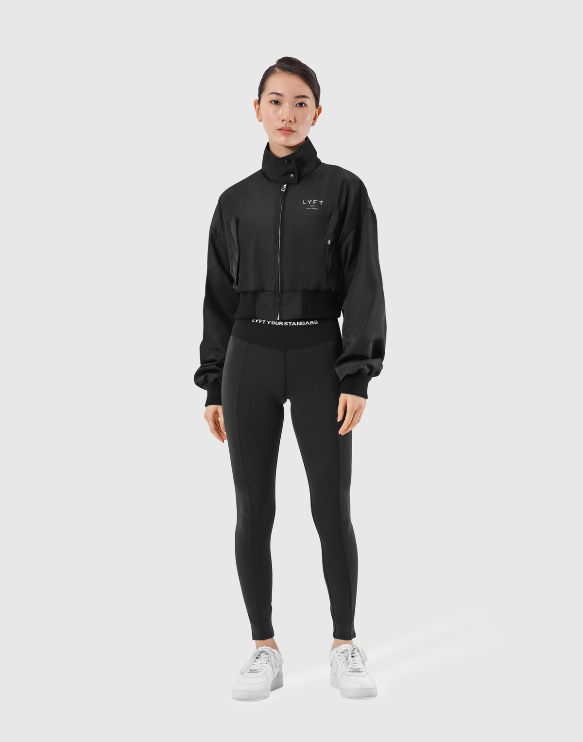 Cropped Light Bomber Jacket - Black