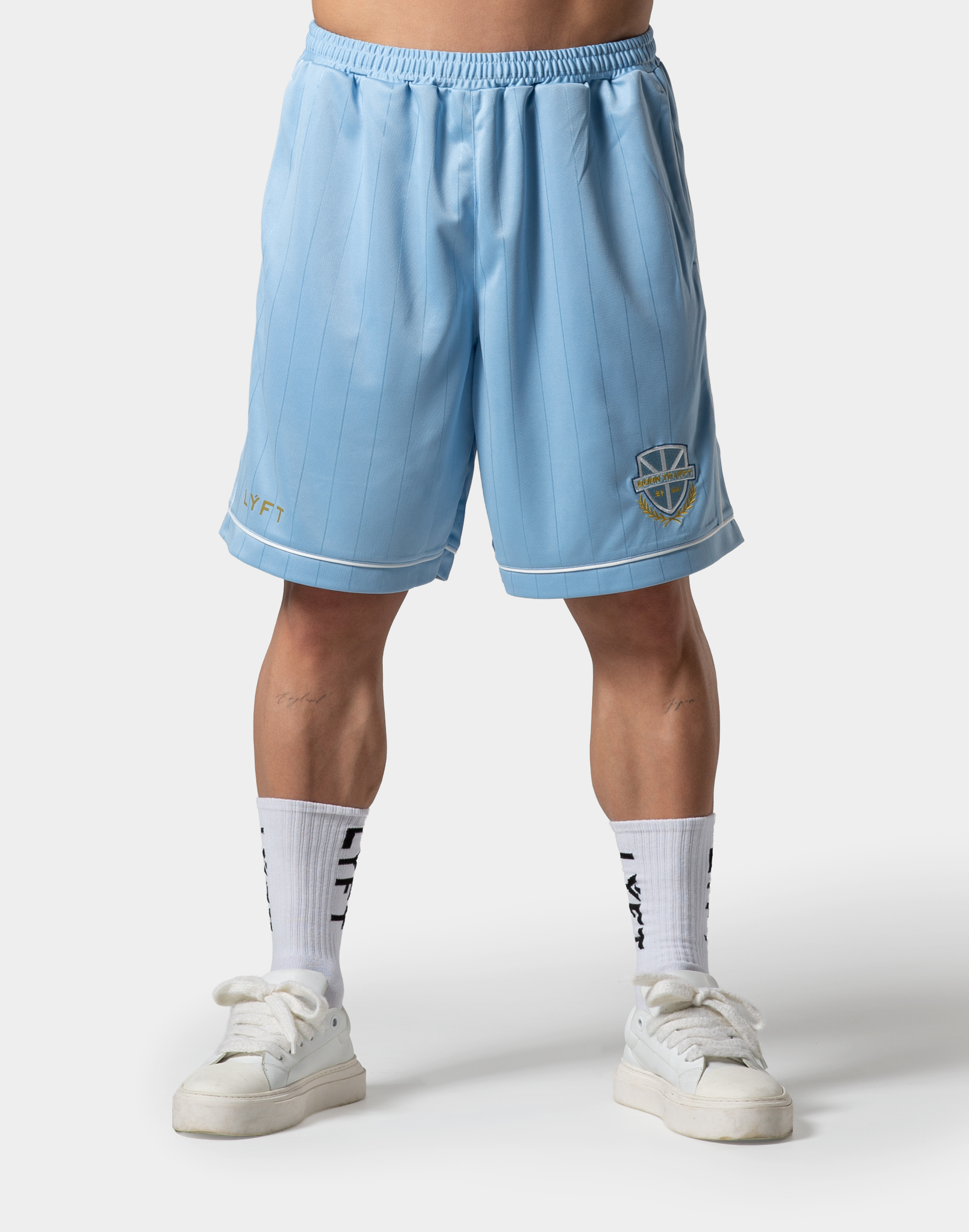 Pinstripe Emblem Shorts - L.Blue – LÝFT