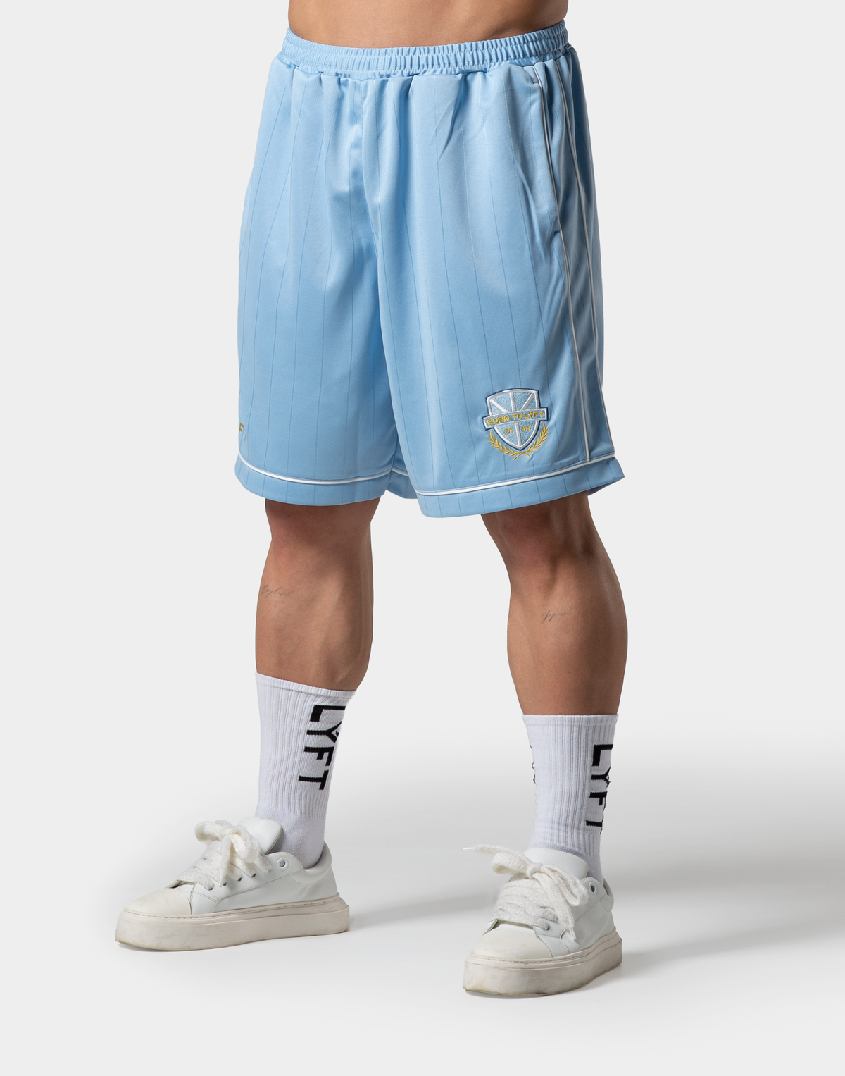 Pinstripe Emblem Shorts - L.Blue