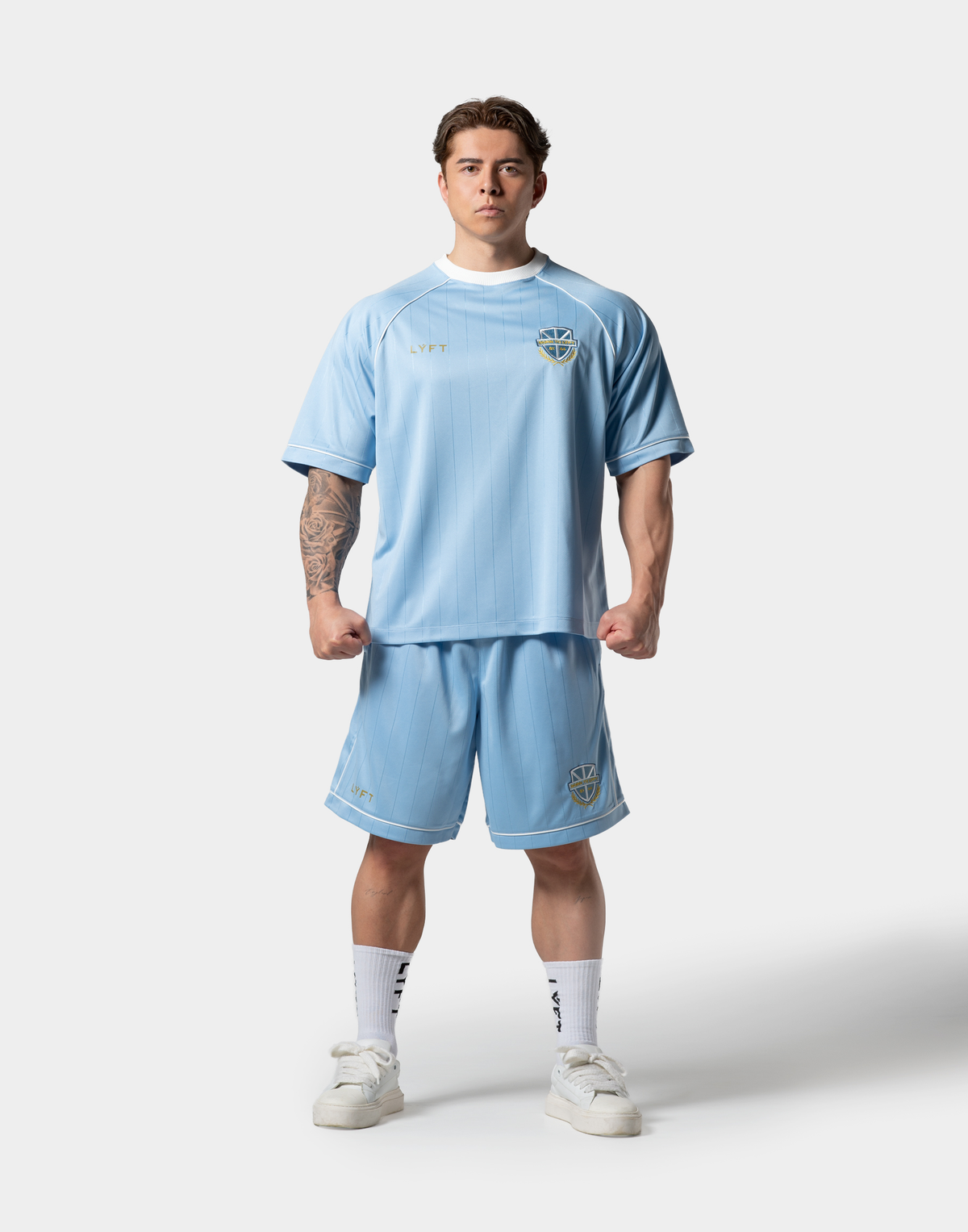 Pinstripe Emblem Big T-Shirt - L.Blue