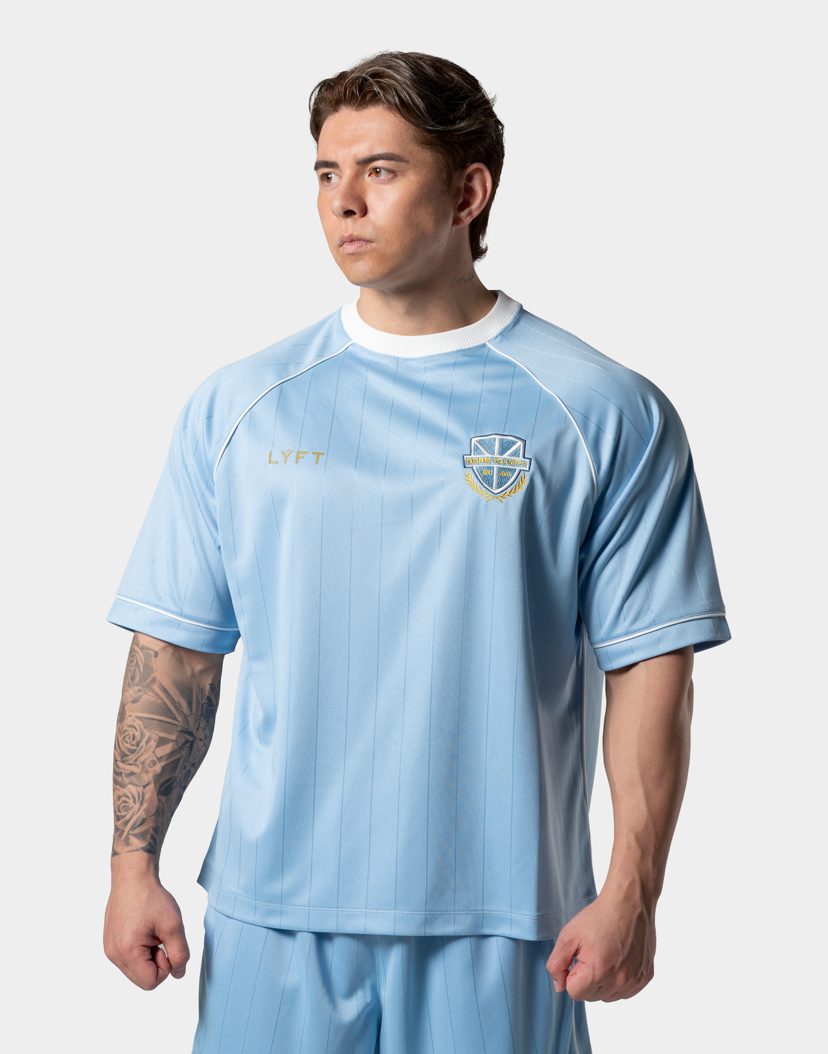 Pinstripe Emblem Big T-Shirt - L.Blue