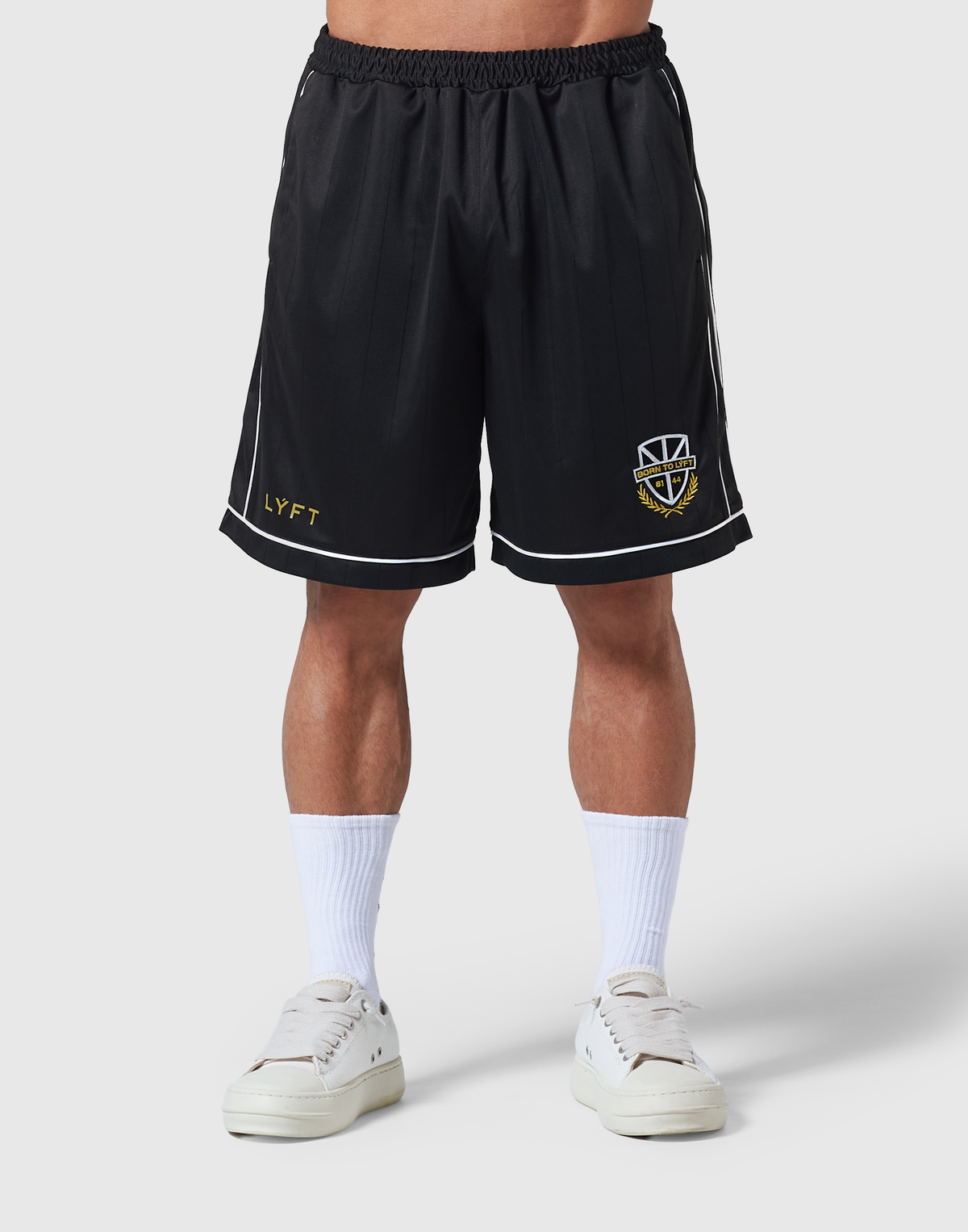 Pinstripe Emblem Shorts - Black