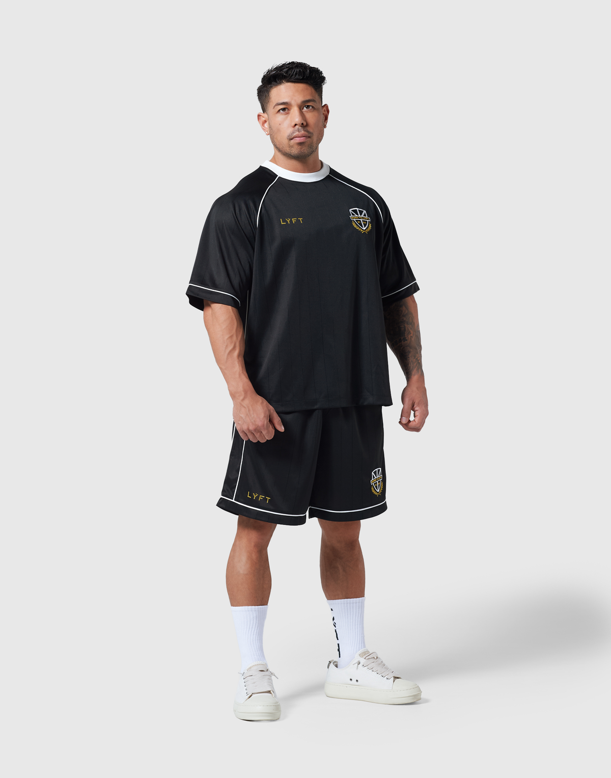 Pinstripe Emblem Big T-Shirt - Black