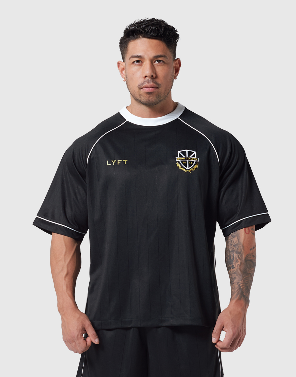 Pinstripe Emblem Big T-Shirt - Black