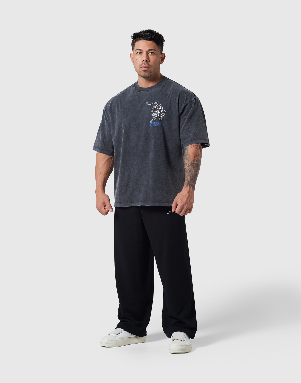 One Point Panther Vintage Big T-Shirt - Black