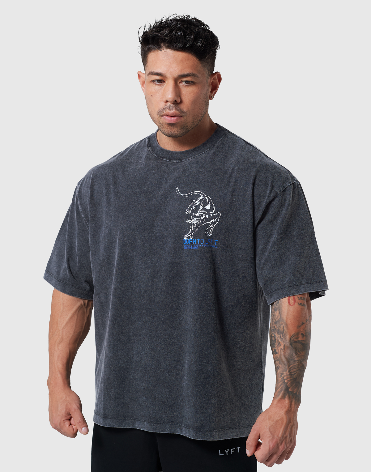 One Point Panther Vintage Big T-Shirt - Black