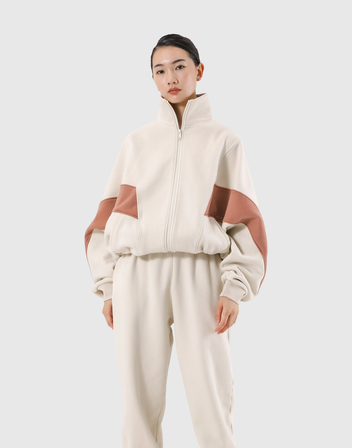 Loose Fit Zip Up Sweat Jacket 2 - Ivory