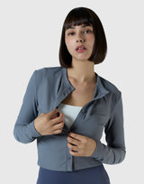 Stretch Crewneck Cardigan - Grey