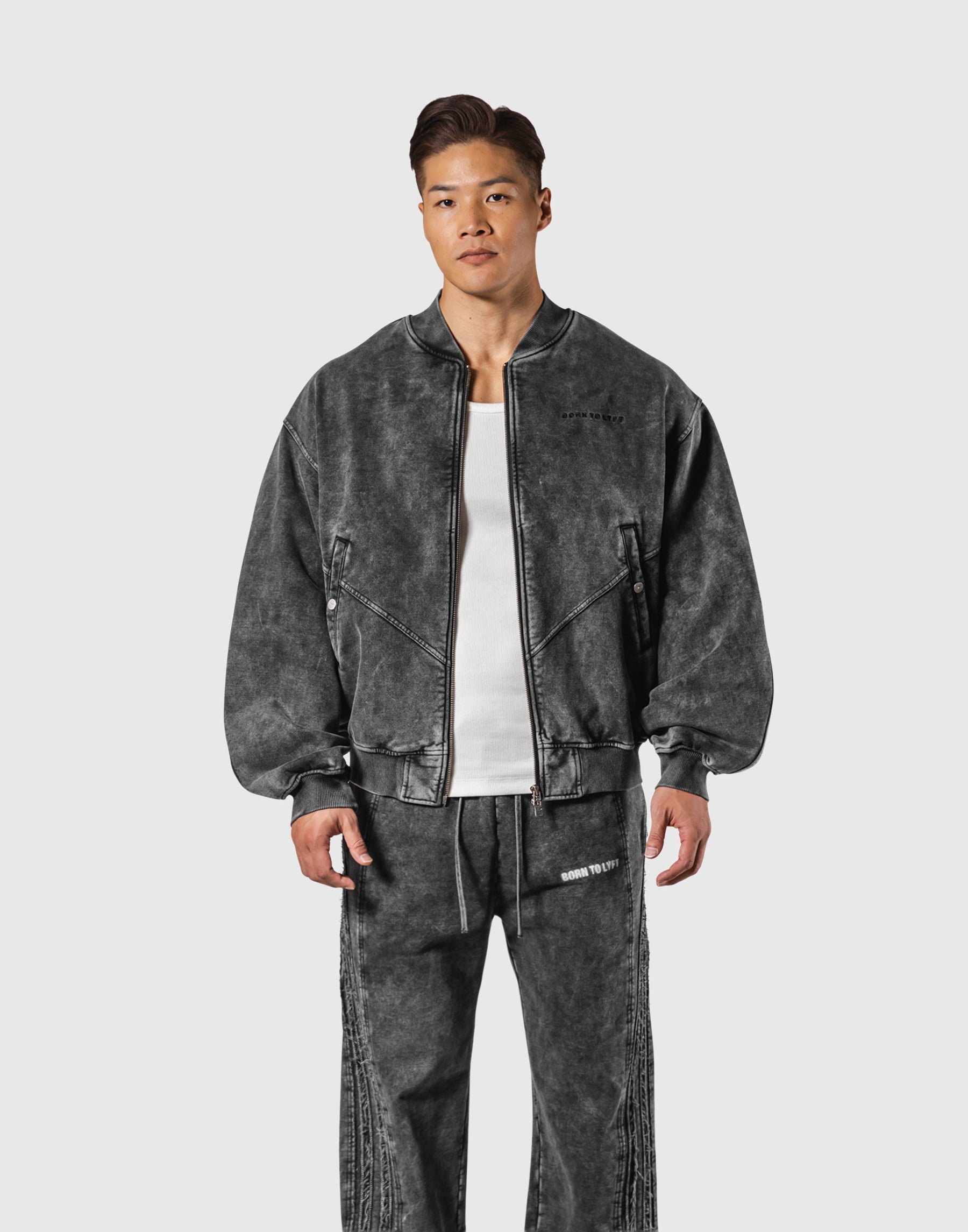 レアLYFTリフトフルジップアップ完売品スウェットジャケットモックネックアウター Vintage Sweat Bomber Jacket - Black – LÝFT