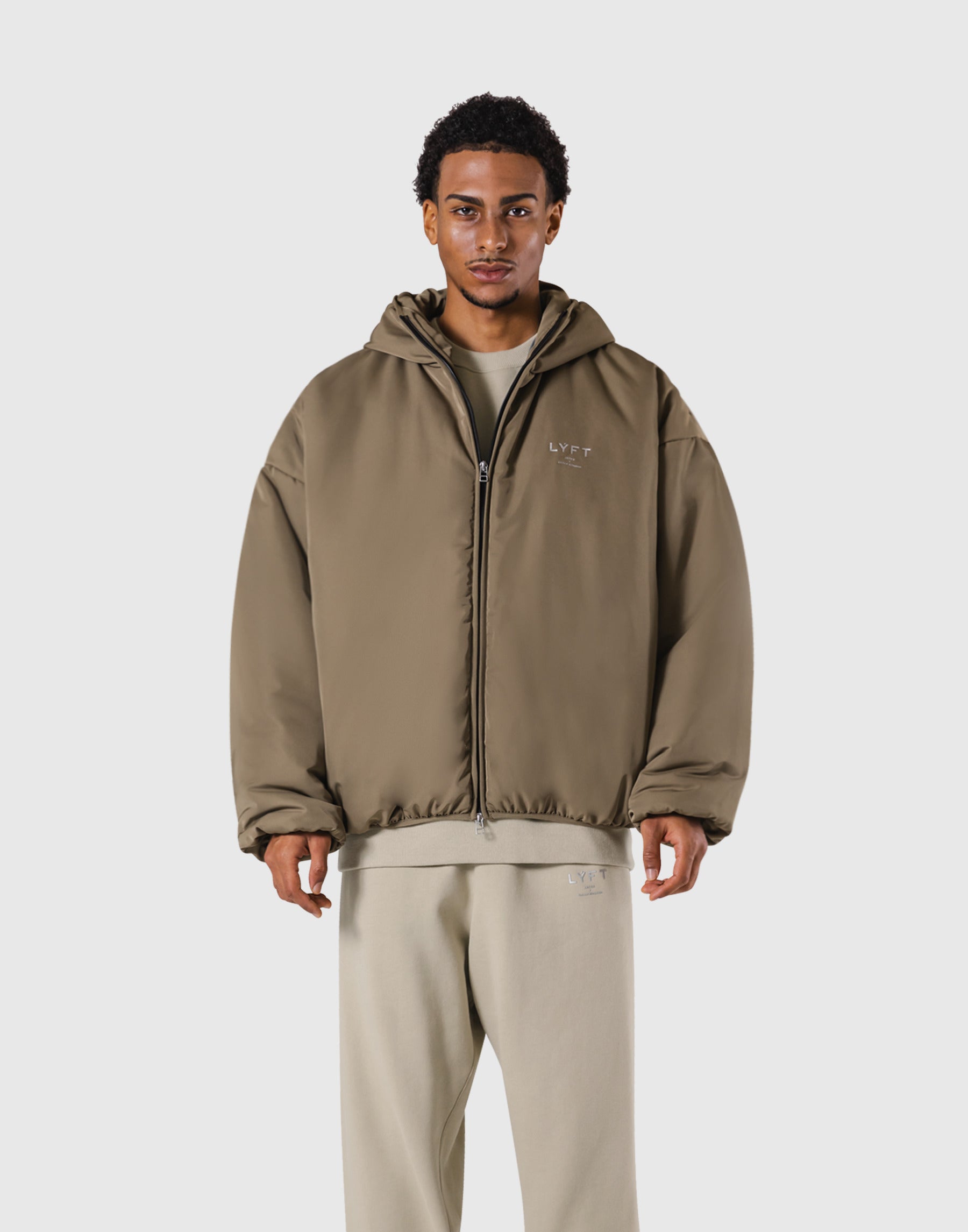 Oversize Hooded Puffer Jacket - Beige – LÝFT