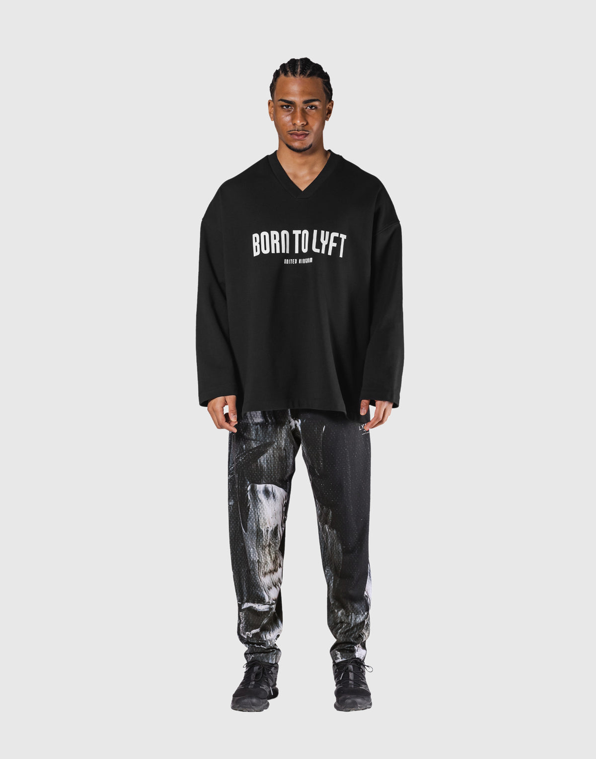 Oversized V-Neck Sweatshirt - Black