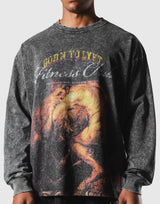 Herculean Graphic Vintage Long Sleeve Big T-Shirt - Black