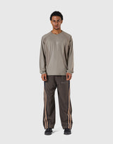 Round Pattern Waffle Nylon Stretch Long T-Shirt - Beige
