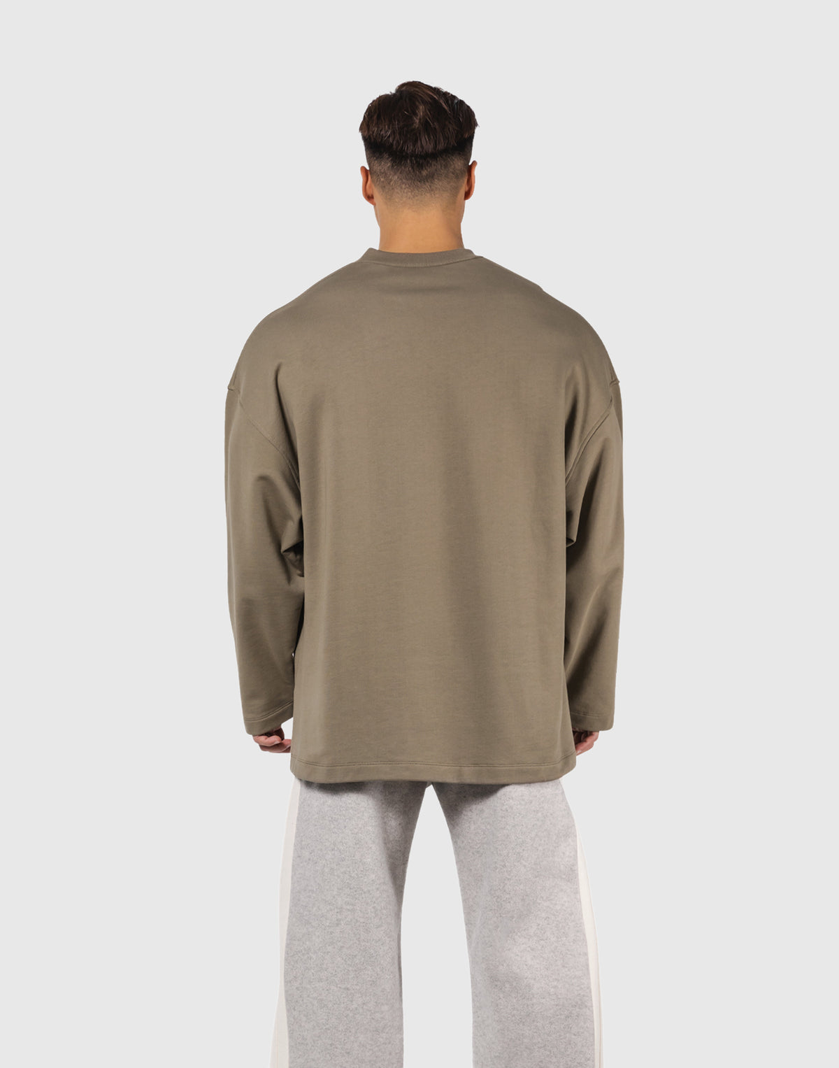 Oversize V-Neck Sweatshirt - Beige