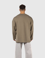 Oversize V-Neck Sweat Shirt - Beige