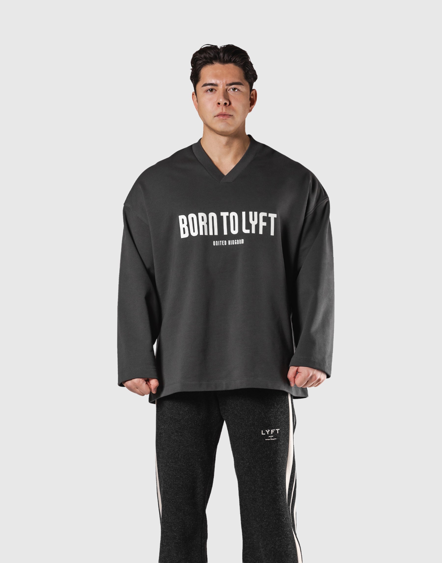 Oversize V-Neck Sweat Shirt - D.Grey – LÝFT