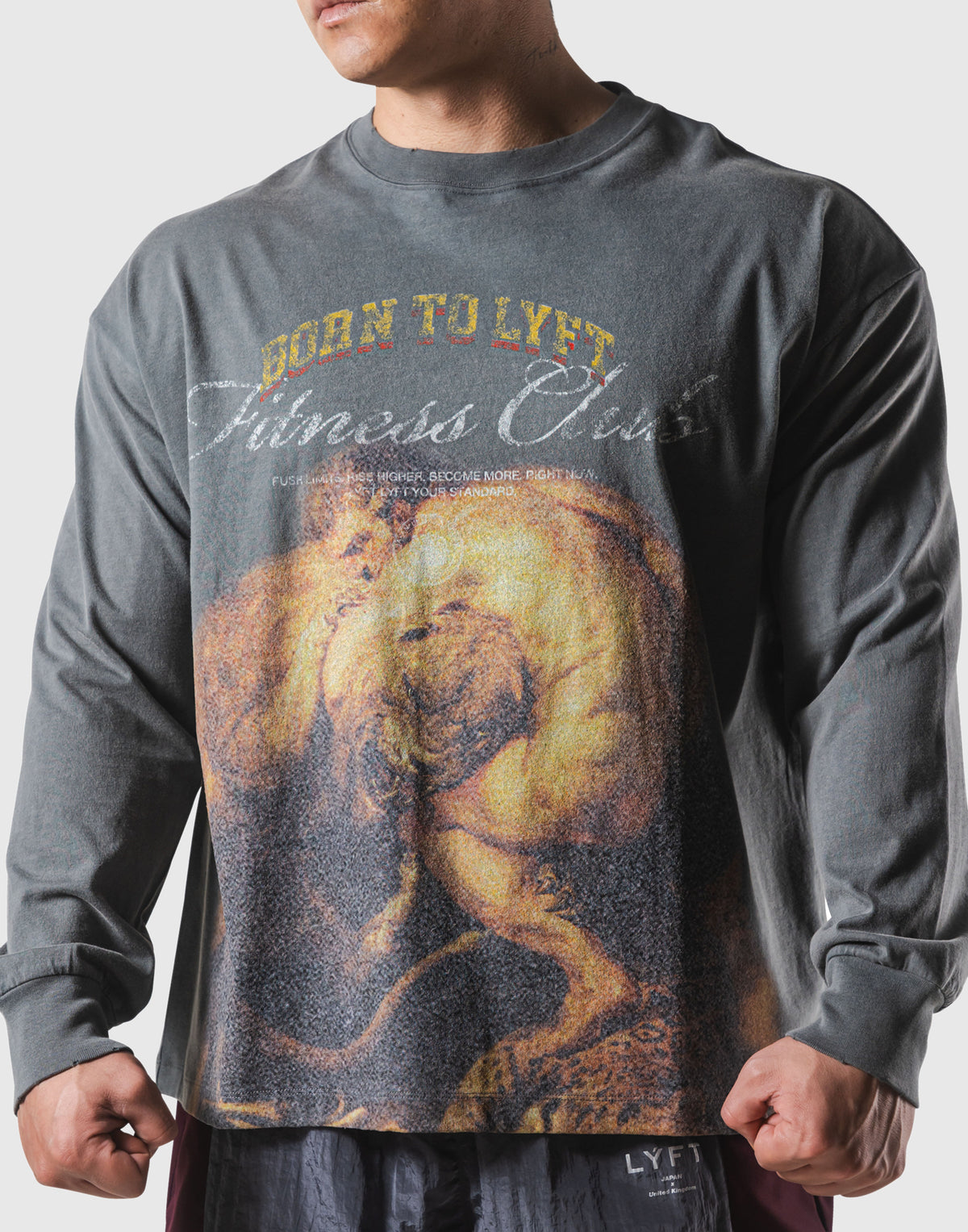 Herculean Graphic Vintage Long Sleeve Big T-Shirt - D.Grey