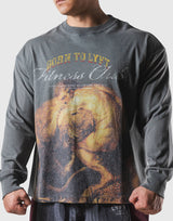 Herculean Graphic Vintage Long Sleeve Big T-Shirt - D.Grey