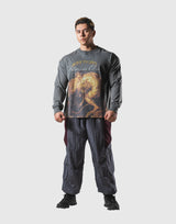 Herculean Graphic Vintage Long Sleeve Big T-Shirt - D.Grey