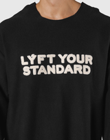 Pile Wappen Knit Like Loose Sweat Shirt - Black