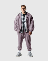 Oversized Vintage Zip-Up Hoodie - Purple