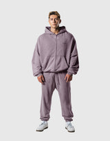 Oversized Vintage Zip-Up Hoodie - Purple