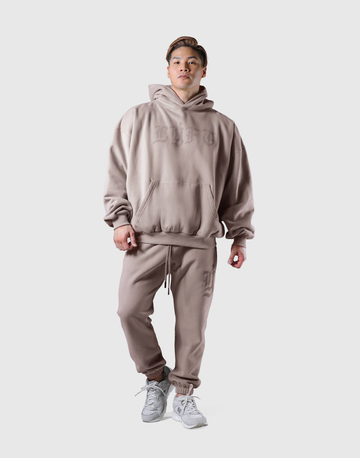 Old English Extra Wide Pullover Hoodie - Beige