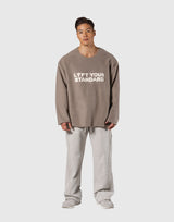 Pile Wappen Knit Like Loose Sweat Shirt - Beige