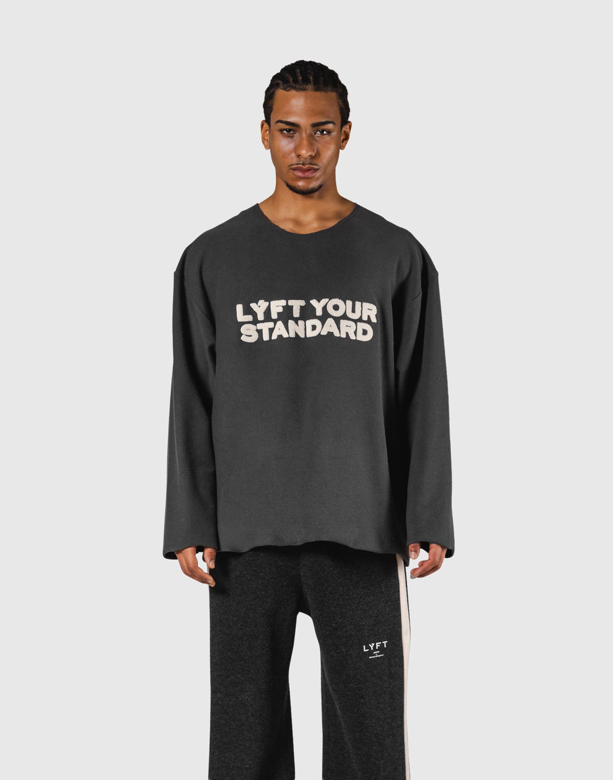 Pile Wappen Knit Like Loose Sweat Shirt - D.Grey