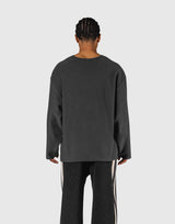 Pile Wappen Knit Like Loose Sweat Shirt - D.Grey