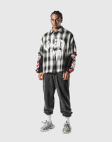 Cut-Off layered Oversize Check Shirt - Black