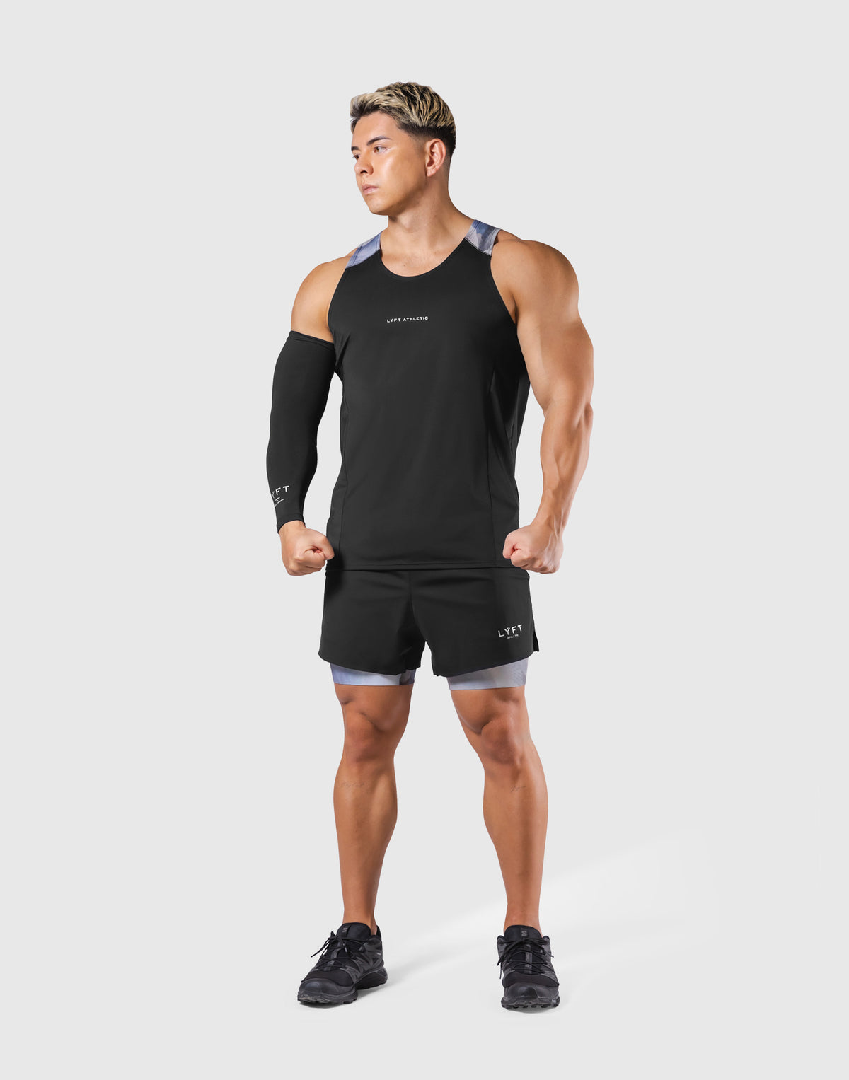 Shoulder Pattern Stretch Standard Tank Top - Blue