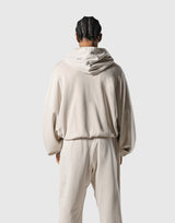 Oversize Vintage Sweat Zip-Up Hoodie - Beige
