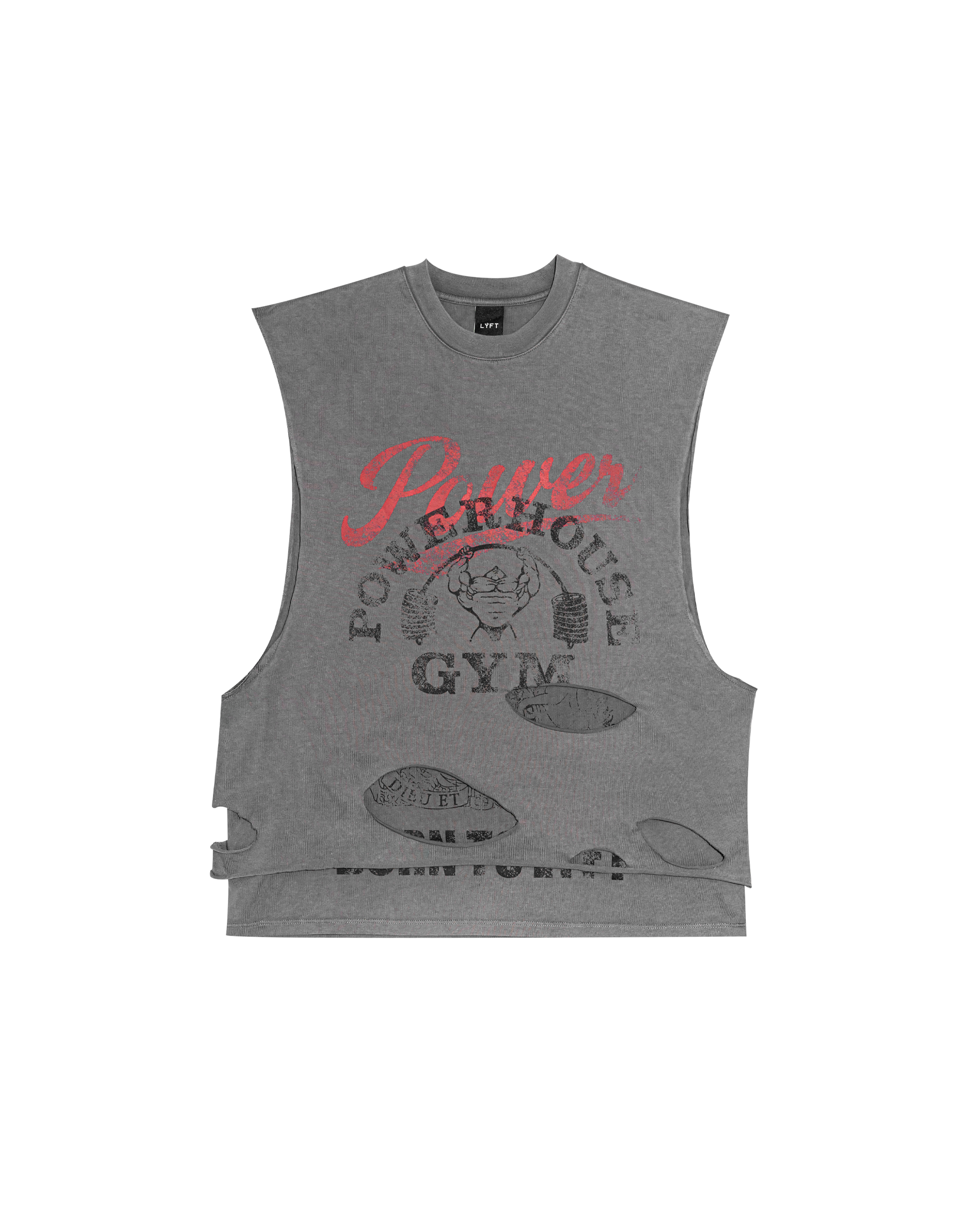 LÝFT × Power House Gym Layered Vintage Tanktop - D.Grey