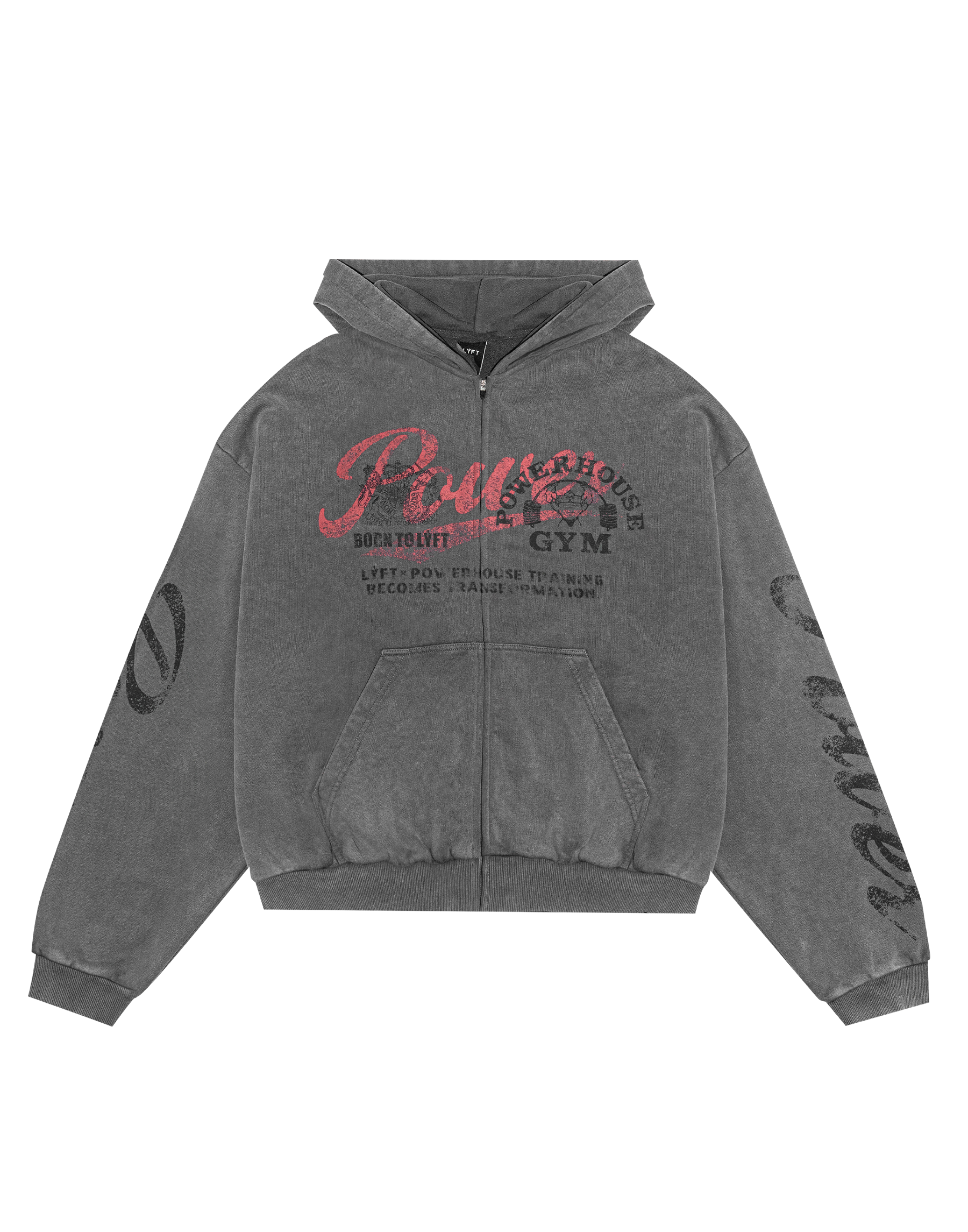 LÝFT × Power House Gym Vintage Sweat Zip-Up Hoodie - D.Grey