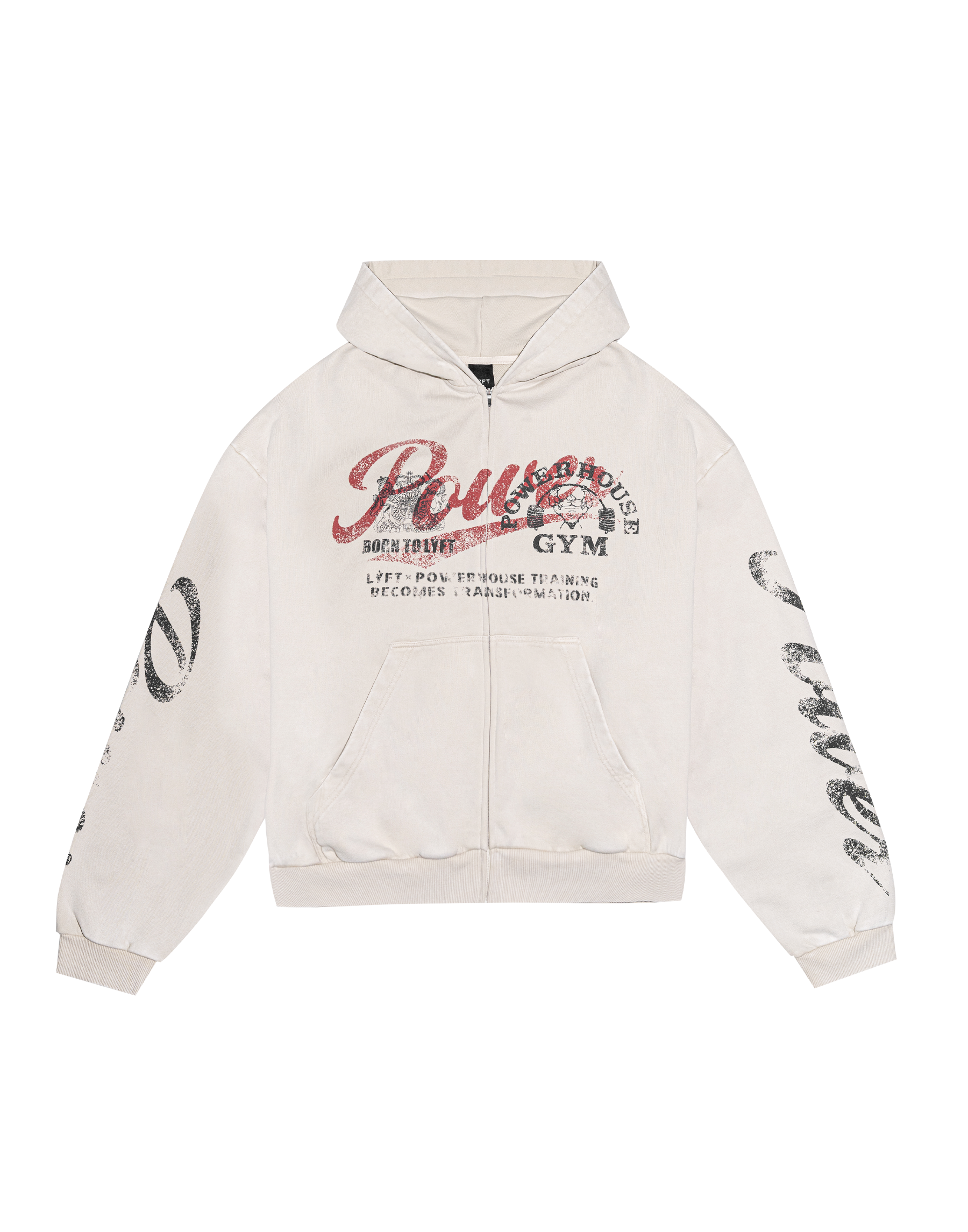 LÝFT × Power House Gym Vintage Sweat Zip-Up Hoodie - Ivory