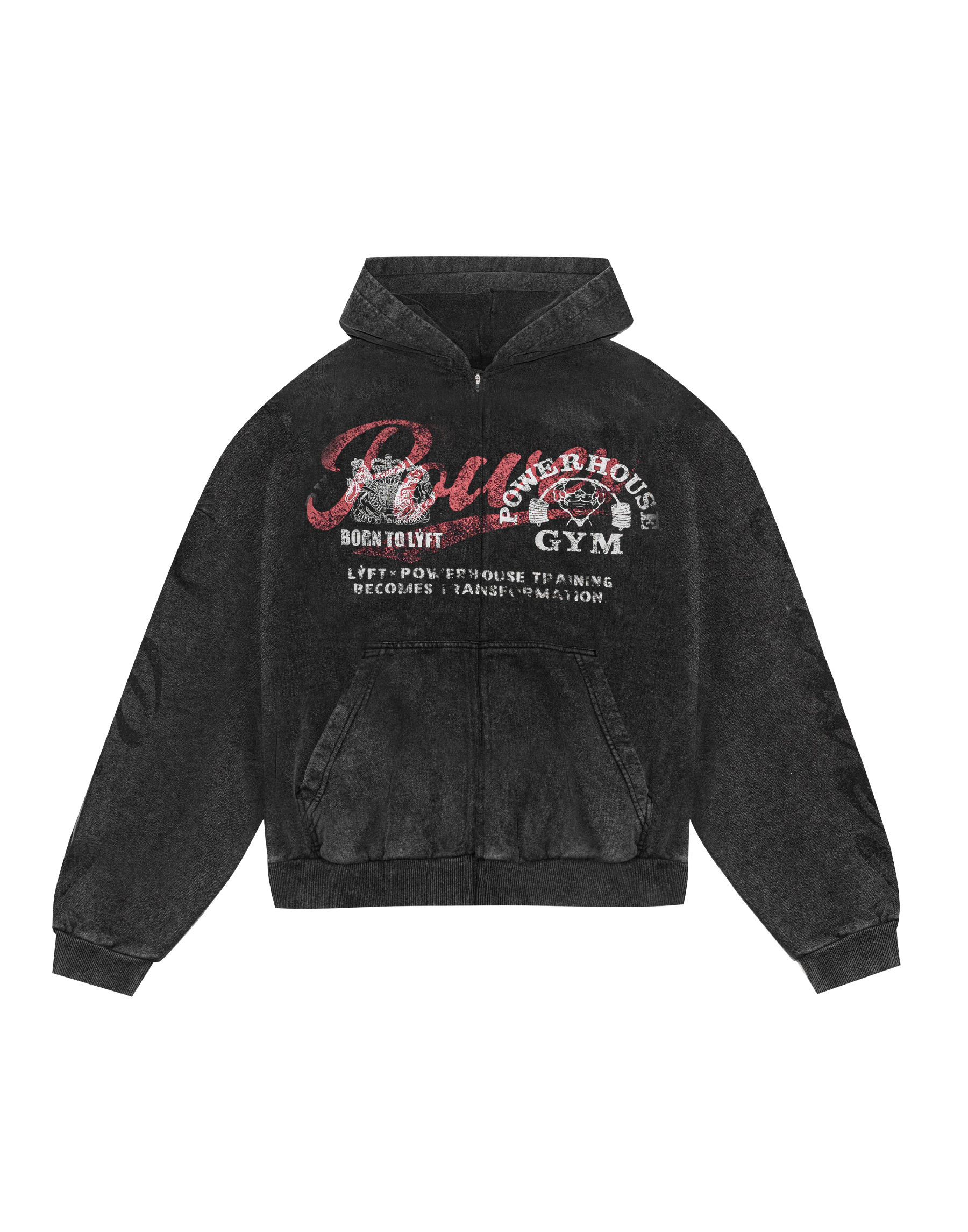 LÝFT × Power House Gym Vintage Sweat Zip-Up Hoodie - Black
