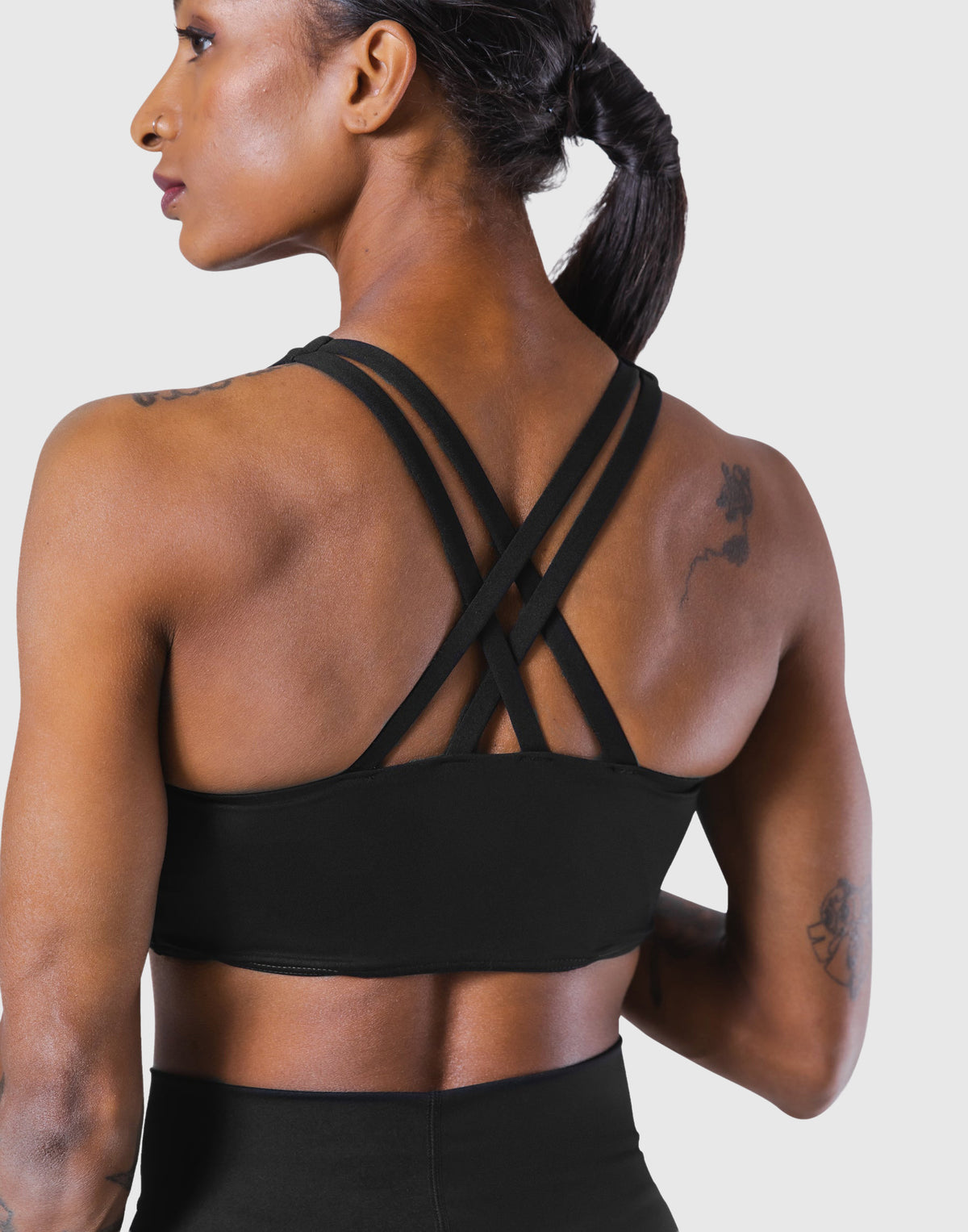 Woven Label Double Cross Strap Bratop - Black