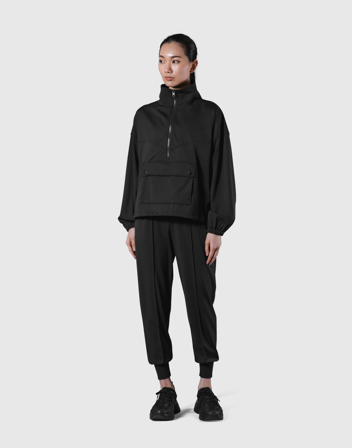 2Way Stretch Half Zip Pocket Jacket - Black