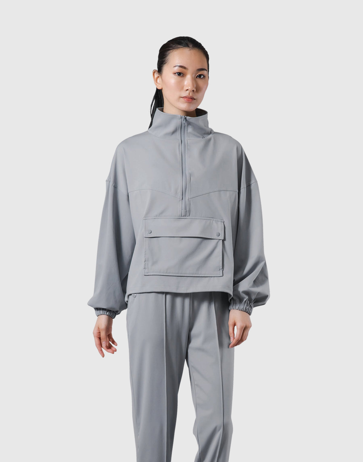 2Way Stretch Half Zip Pocket Jacket - Grey