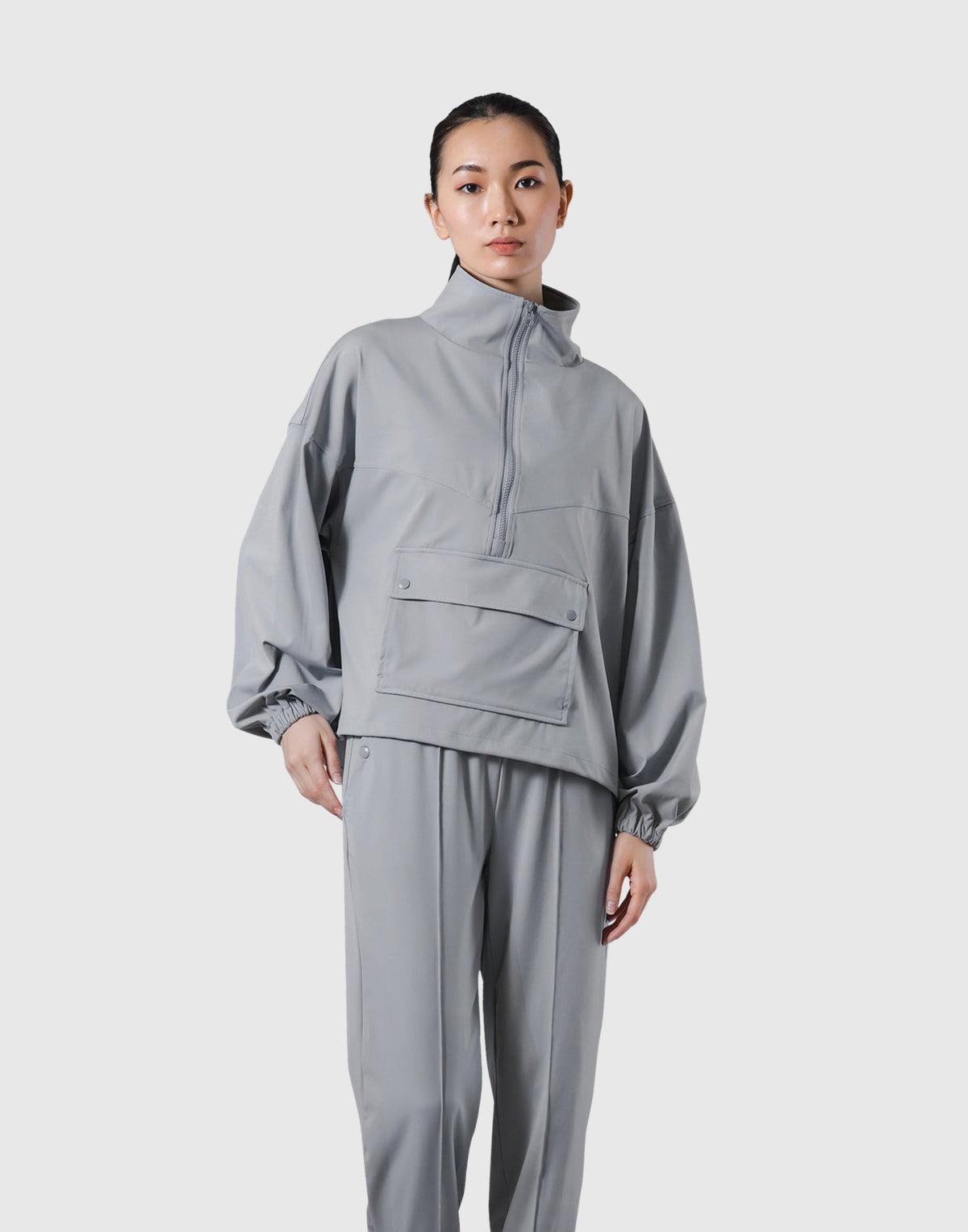 2Way Stretch Half Zip Pocket Jacket - Grey