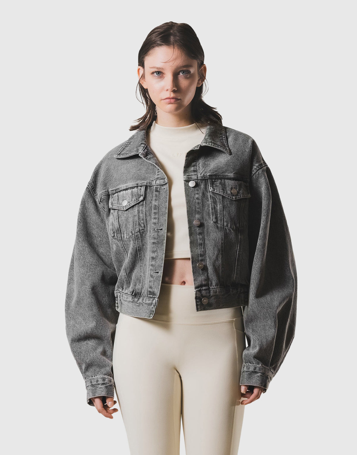 Back Gather Denim Jacket - Grey