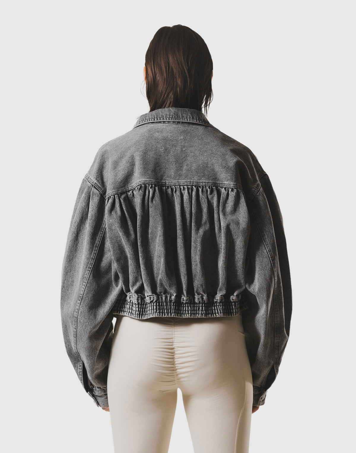 Back Gather Denim Jacket - Grey