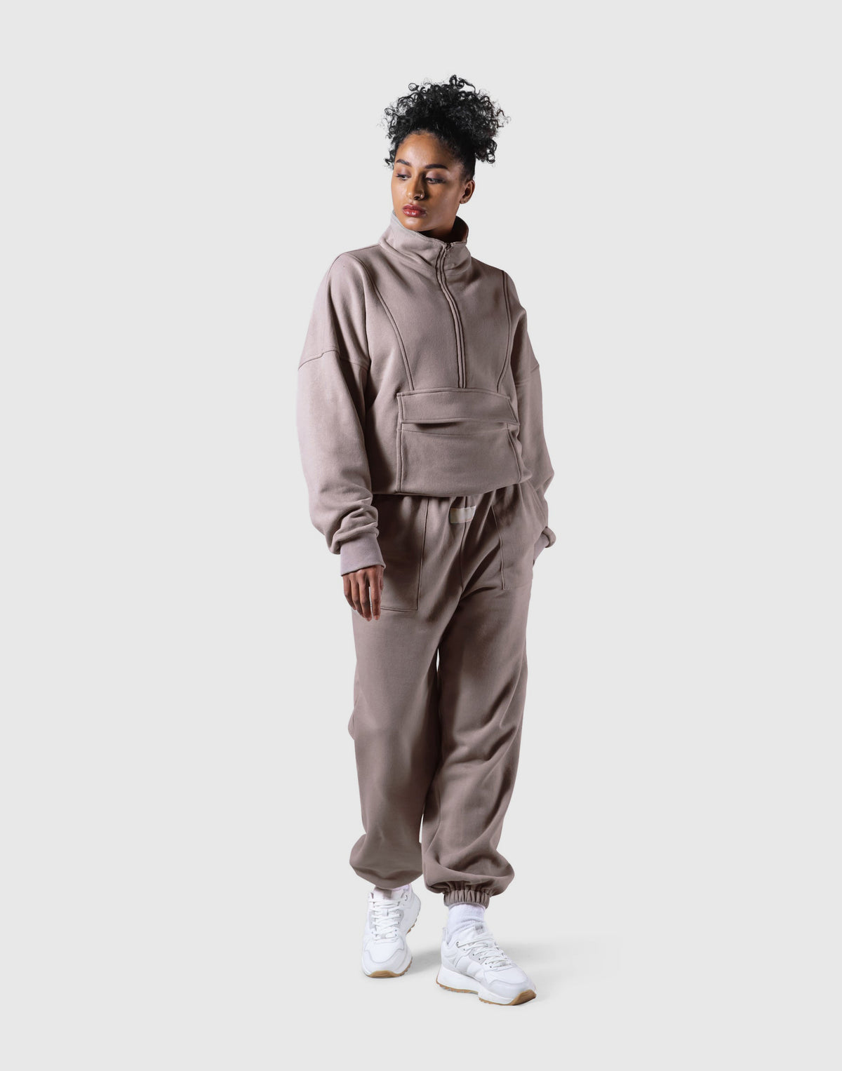 Half Zip 2Way Pocket Sweat Jacket - Greige