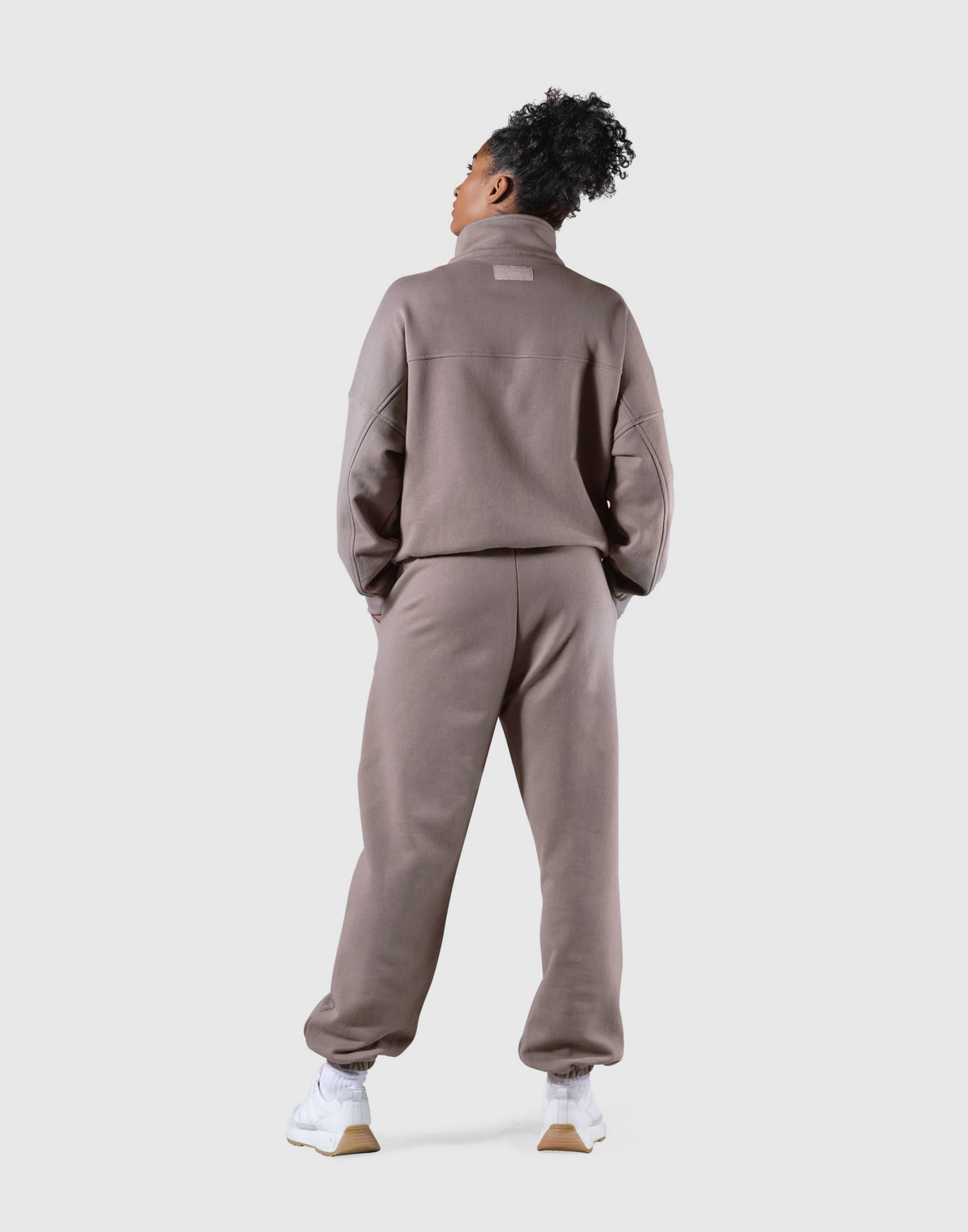 Half Zip 2Way Pocket Sweat Jacket - Greige