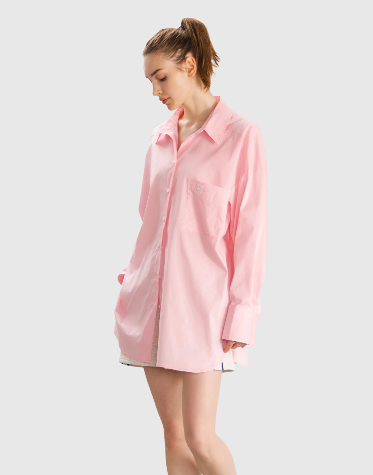 Side Slit Oversize Shirt - Pink